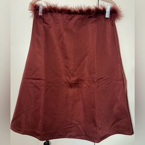 WeWoreWhat Brown Strapless Mini Dress with Fur Trim